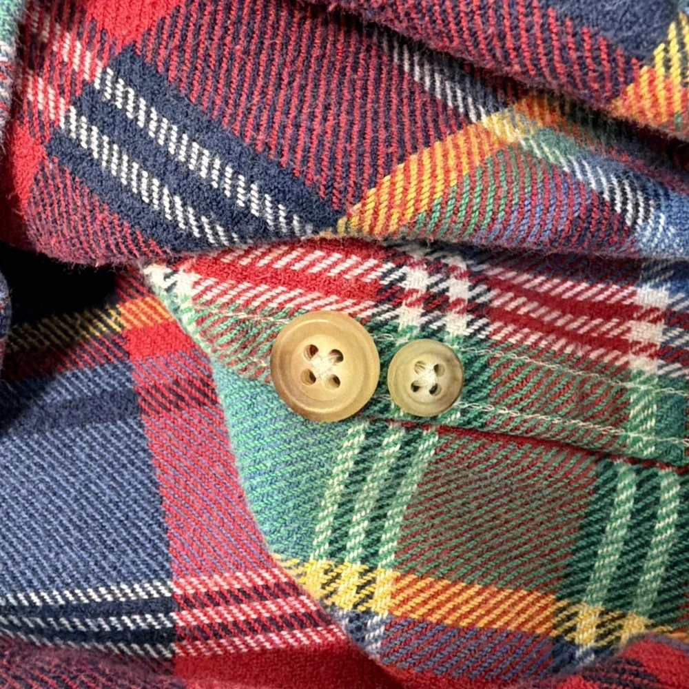 Polo Ralph Lauren L Plaid Flannel Shirt Elbow Patch Button Front Long Sleeve